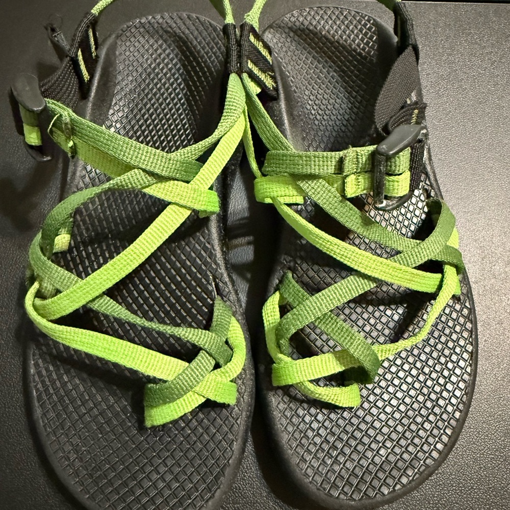 Chaco Women's Sandals with Green Straps and Black Soles